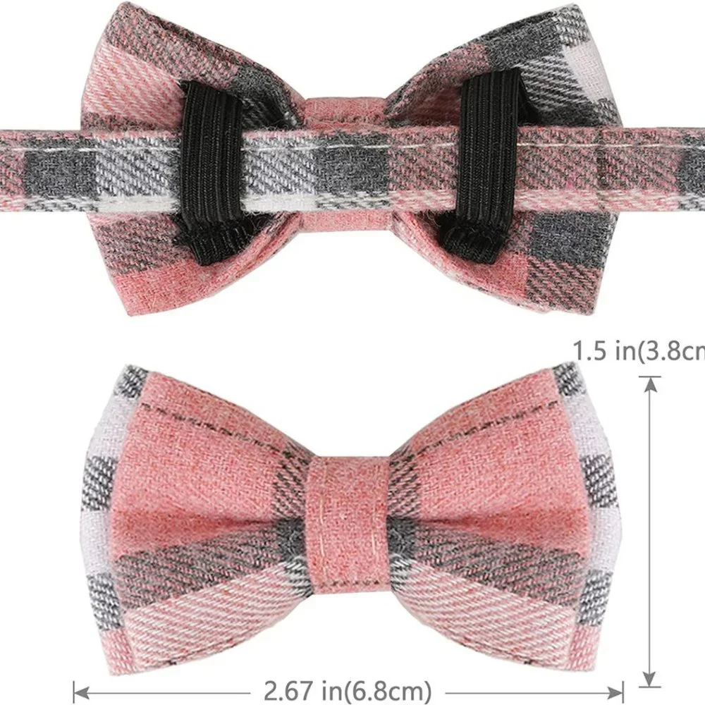 Pink and Grey Plaid Cat Break Away Collar With Bell And Detachable Bow